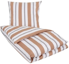 Dobbeltdyne sengetøj 200x220 cm - Rikke brunt sengetøj - Stribet sengetøj i 100% Bomuld - Nordstrand Home 